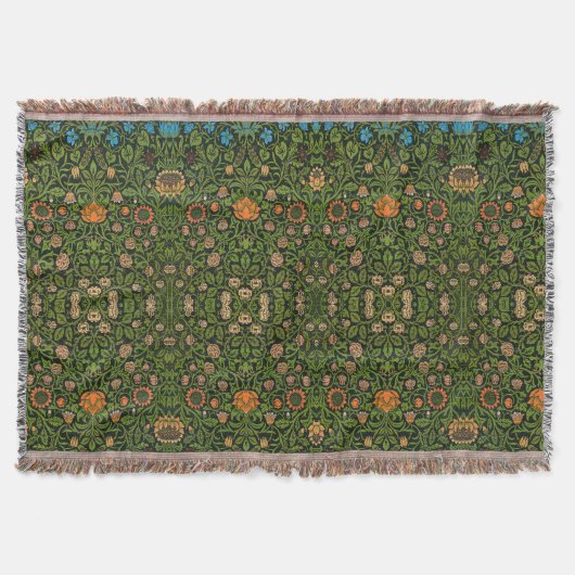 モリスヴィンテージバイオレットおよびオダマキ(植物)フローラルパターン スローブランケット (正面)