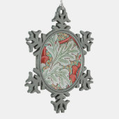 モリスヴィンテージ葉&フローラルパターンレッドスタイル スノーフレークピューターオーナメント (左)