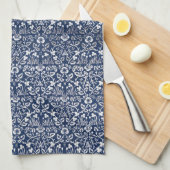 モリスヴィンテージ1882青い背景の花模様 キッチンタオル (四つ折り)