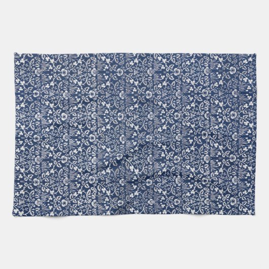 モリスヴィンテージ1882青い背景の花模様 キッチンタオル (横)