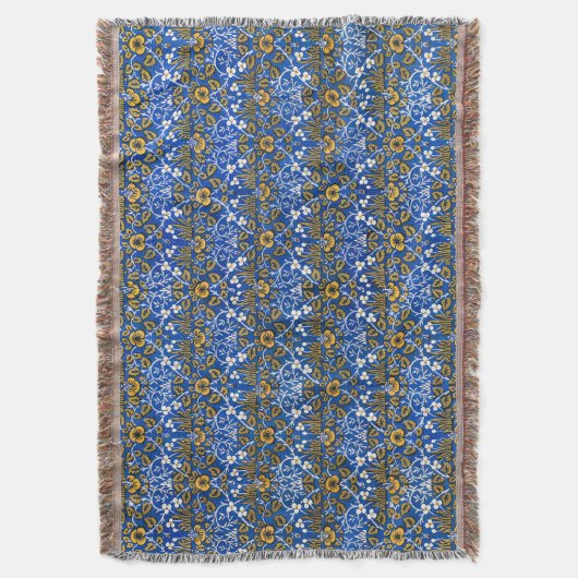 モリスヴィンテージ1882青い背景の花模様 スローブランケット (正面縦)