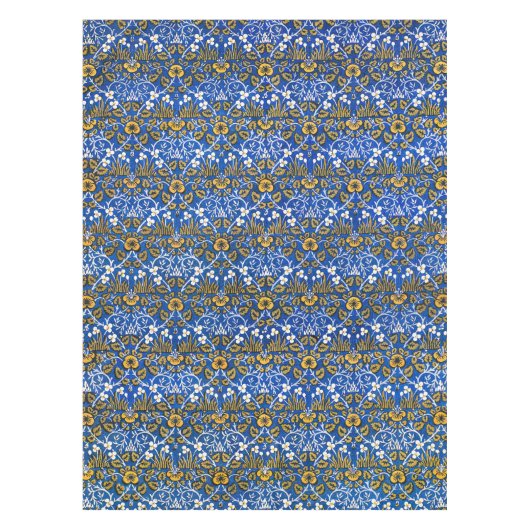モリスヴィンテージ1882青い背景の花模様 テーブルクロス (正面)
