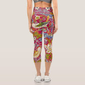 モリス赤い背景イチゴ泥棒パターン カプリレギンス (裏面)