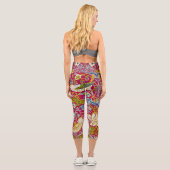 モリス赤い背景イチゴ泥棒パターン カプリレギンス (裏面)