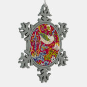 モリス赤い背景イチゴ泥棒パターン スノーフレークピューターオーナメント (左)