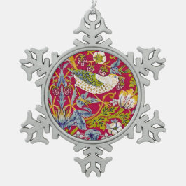 モリス赤い背景イチゴ泥棒パターン スノーフレークピューターオーナメント