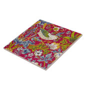 モリス赤い背景イチゴ泥棒パターン タイル (側面)