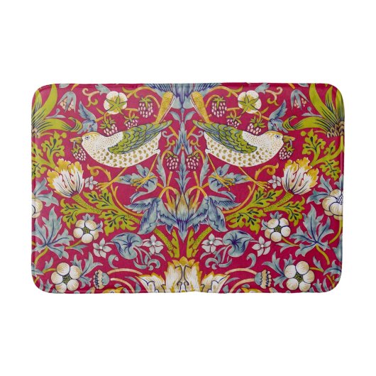 モリス赤い背景イチゴ泥棒パターン バスマット (正面)