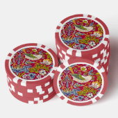 モリス赤い背景イチゴ泥棒パターン ポーカーチップ (積み重ね)