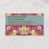 モリス赤い背景イチゴ泥棒パターン 名刺 (正面)