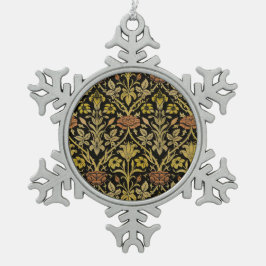 モリス黒背景バラ&ユリ花柄 スノーフレークピューターオーナメント