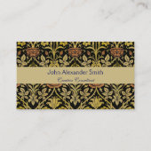 モリス黒背景バラ&ユリ花柄 名刺 (正面)