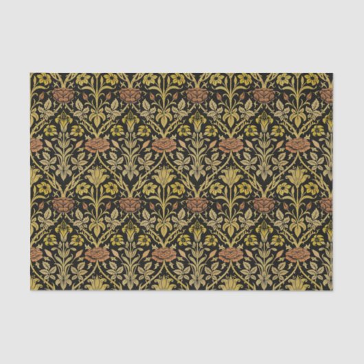 モリス黒背景バラ&ユリ花柄 薄葉紙 (正面)