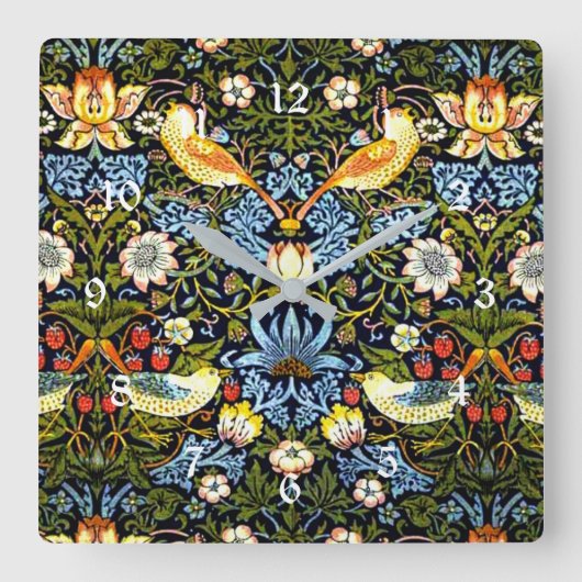 モリス – イチゴ泥棒、 スクエア壁時計 (正面)