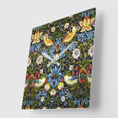 モリス – イチゴ泥棒、有名なデザイン スクエア壁時計 (傾斜)