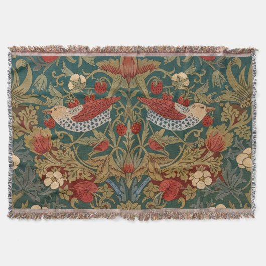 モリス – イチゴ泥棒#2花柄 スローブランケット (正面)