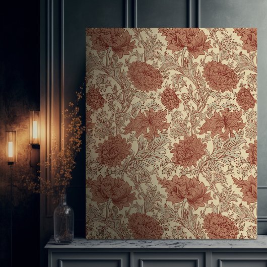 モリス・オレンジ色の菊のビクトリアン模様 キャンバスプリント