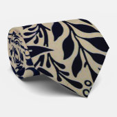 モリス – スプレー、ベージュと海軍のヴィンテージデザイン ネクタイ (ロール)