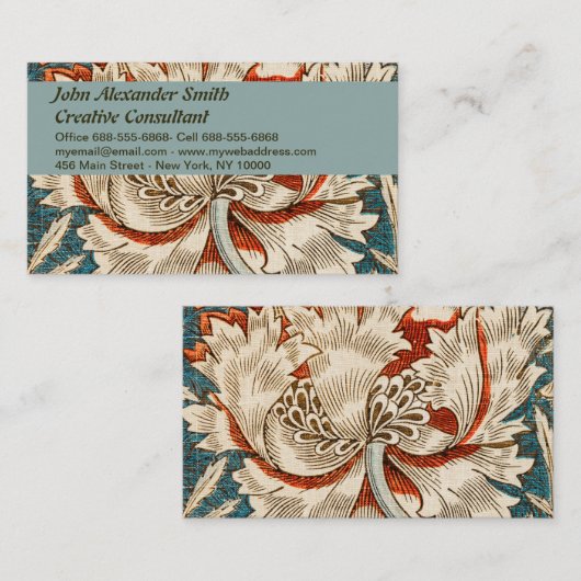 モリス・ティールブルー・スイカズラ・フラワープリント壁紙 名刺 (正面/裏面)