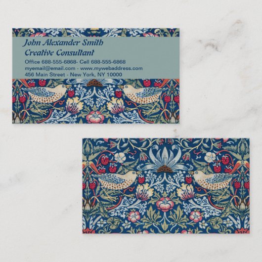 モリス – ヴィンテージイチゴ泥棒フローラルパターン 名刺 (正面/裏面)