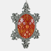 モリス – ヴィンテージ1893バラ&リリーフラワーパターン スノーフレークピューターオーナメント (左)