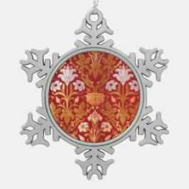 モリス – ヴィンテージ1893バラ&リリーフラワーパターン スノーフレークピューターオーナメント