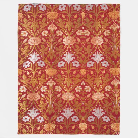 モリス – ヴィンテージ1893バラ&リリーフラワーパターン フリースブランケット (正面)