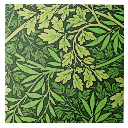 モリス – 樹木、ヴィンテージアートの緑 タイル (正面)