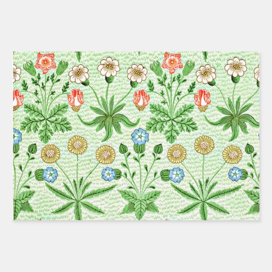 モリス:3つのパターン:ブルーマロー、フルーツ、デイジー ラッピングペーパーシート (正面3)