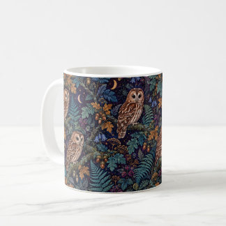 モリフクロウとオークの葉と三日月 コーヒーマグカップ