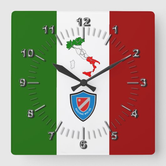 モリーゼ国旗(イタリア) スクエア壁時計 (正面)