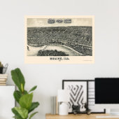 モリーヌILパノラママップ – 1889 ポスター (ホームオフィス)