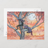 モリー・ハリソンによるウィッチキャットハロウィーンハガキ シーズンポストカード (正面/裏面)