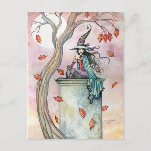 モリー・ハリソンによるウィッチキャットハロウィーンハガキ ポストカード (正面)