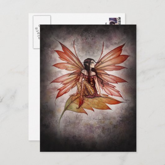 モリー・ハリソンによるゴシック様式の秋の妖精アートのはがき ポストカード (正面/裏面)