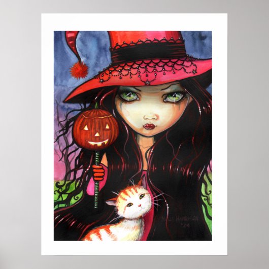 モリー・ハリソンによるハロウィンポスター 魔法使い猫 ポスター (正面)