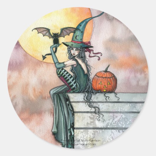 モリー・ハリソンによるハロウィン ステッカー 魔女猫 (正面)