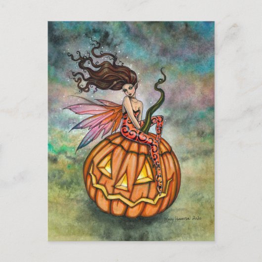 モリー・ハリソンによるハロウィーンの妖精の絵 ポストカード (正面)