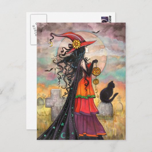 モリー・ハリソンによるハロウィーンの魔女ファンタジーアート ポストカード (正面/裏面)