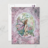 モリー・ハリソンによるピンクのバラの花の妖精 ポストカード (正面/裏面)