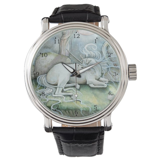 モリー・ハリソンによるユニコーンの幻想芸術 腕時計 (正面)