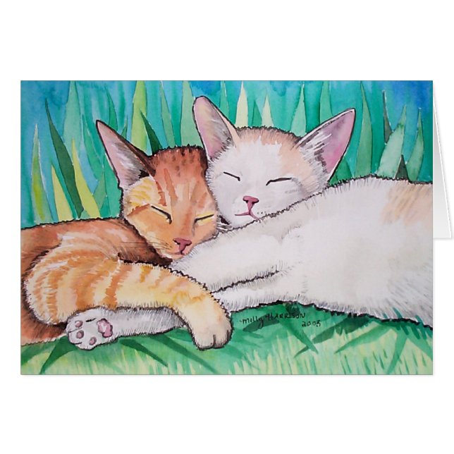 モリー・ハリソンによる眠れる猫のカード (正面横)
