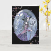 モリー・ハリソンによる紫の魔女ハロウィーンカード カード (黄色い花)