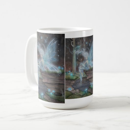 モリー・ハリソンによる青い炎の妖精ファンタジー・アート・マグ コーヒーマグカップ (正面左)