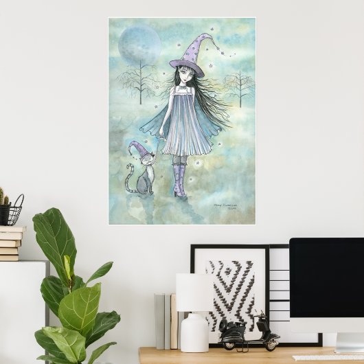 モリー・ハリソンによる魔女と猫のハロウィンポスター ポスター (ホームオフィス)