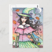 モリー・ハリソンによる魔女と3匹の猫のはがき ポストカード (正面/裏面)
