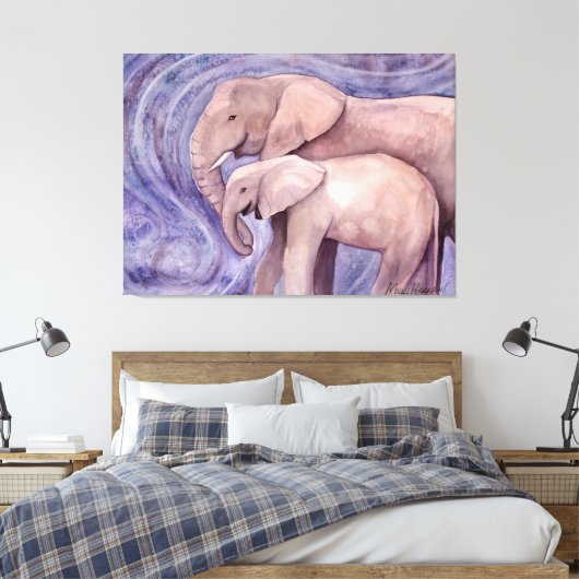 モリー・ハリソンによる2頭の象の野生動物のアートワーク キャンバスプリント (インサイチュ (寝室))