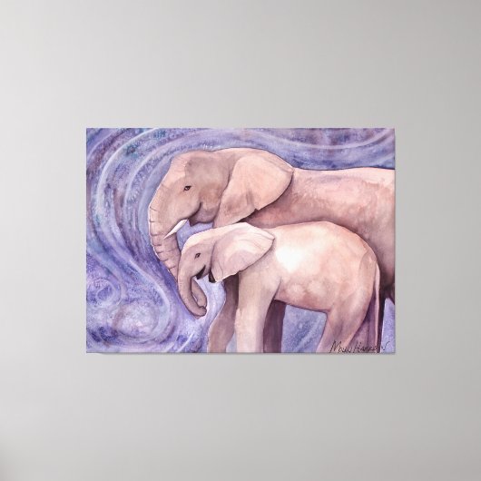 モリー・ハリソンによる2頭の象の野生動物のアートワーク キャンバスプリント (正面)