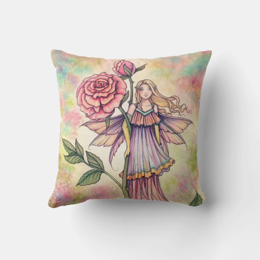 モリー・ハリソンによる「Blushing Rose Fairy Art」 クッション (裏面)