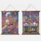 モリー・ハリソンの猫とフクロウのかわいいアート 吊り下げ型タペストリー (ダブル)